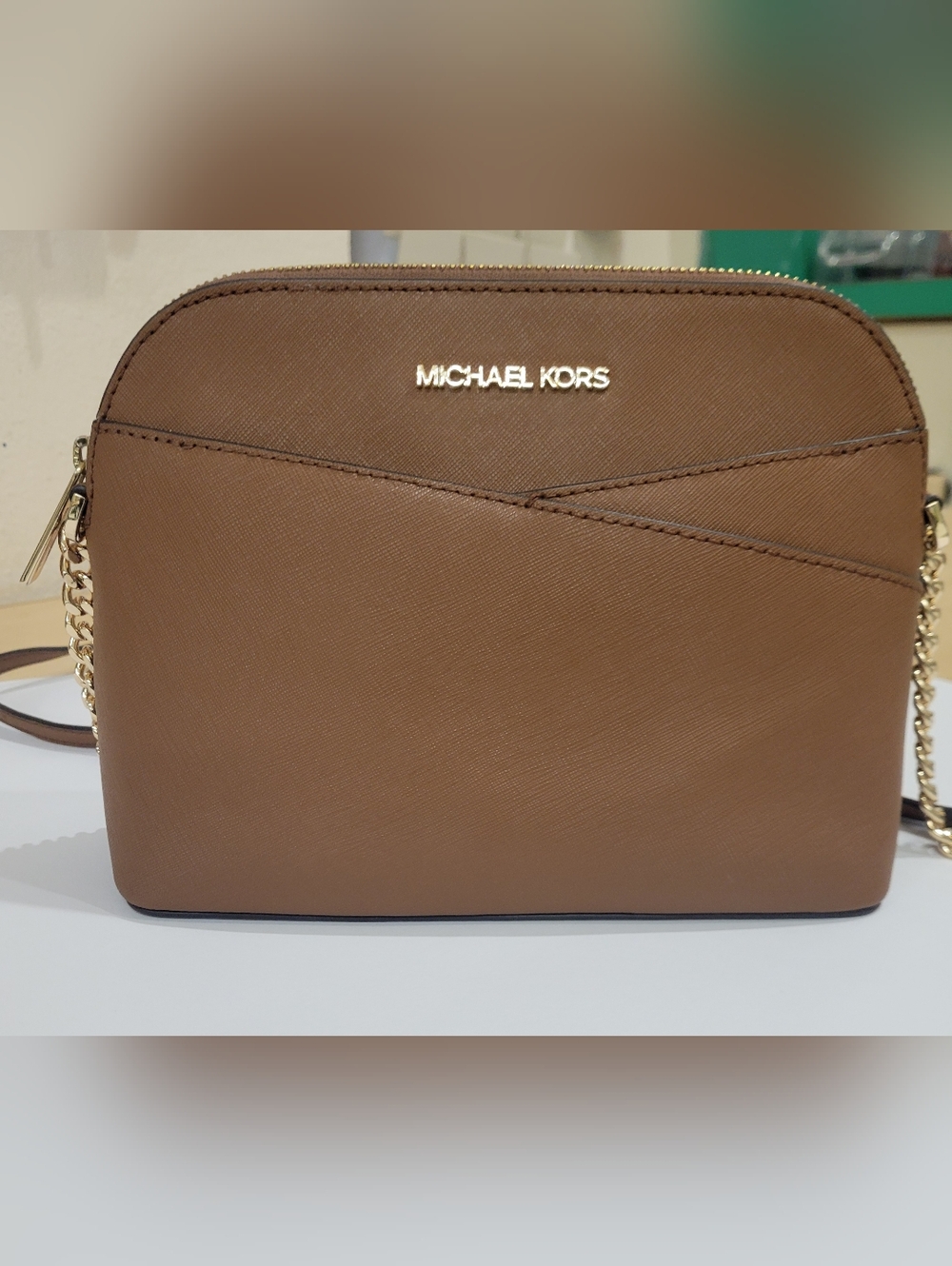 Michael Kors Tan Saffiano Leather Crossbody with Gold Chain - Picture 2 of 6